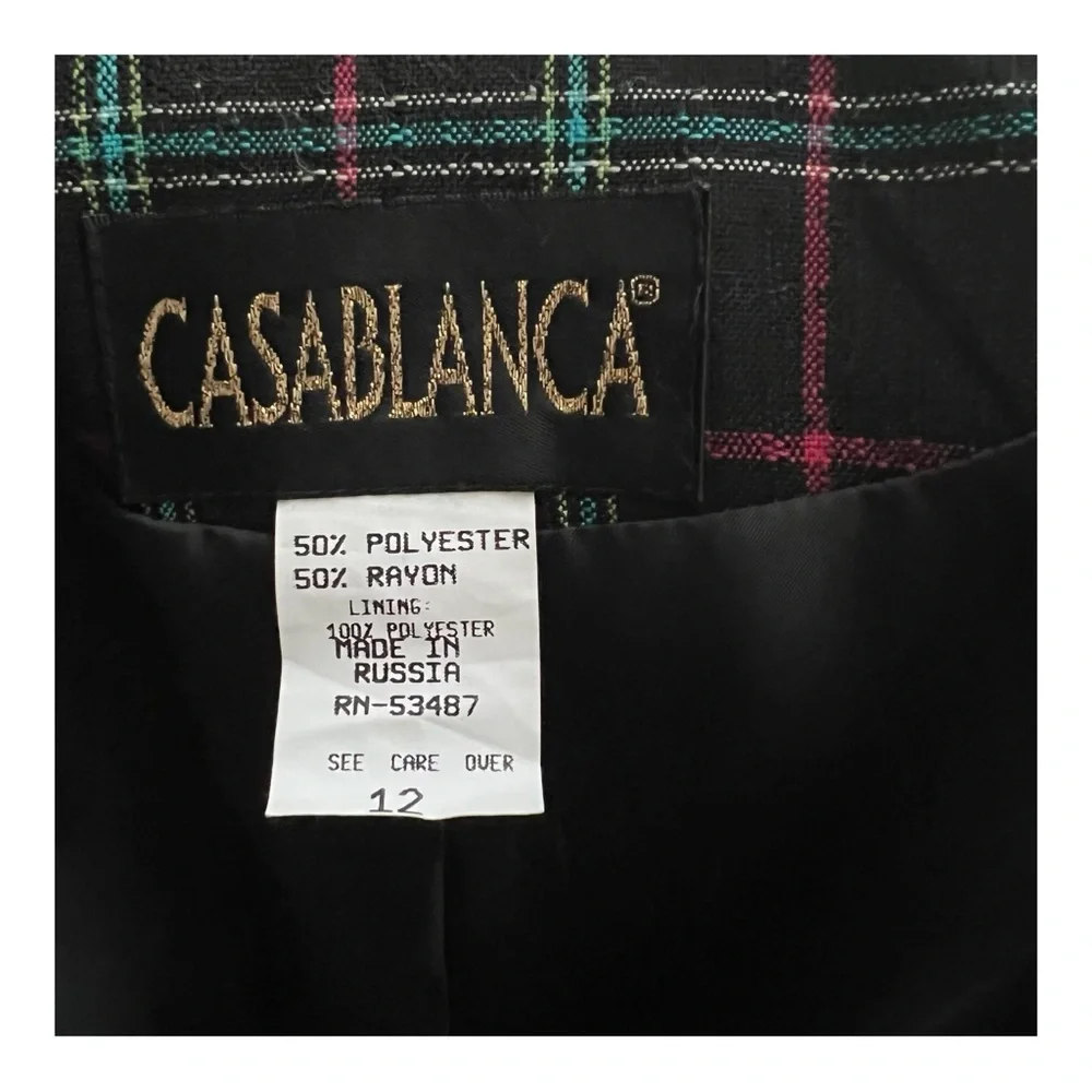 Vintage CASABLANCA Plaid Button front Blazer Jacket. Size 12.